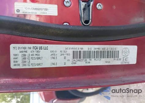 2016 Jeep Compass Sport/North из США, поврежденный, VIN 1C4NJCAA6GD571281